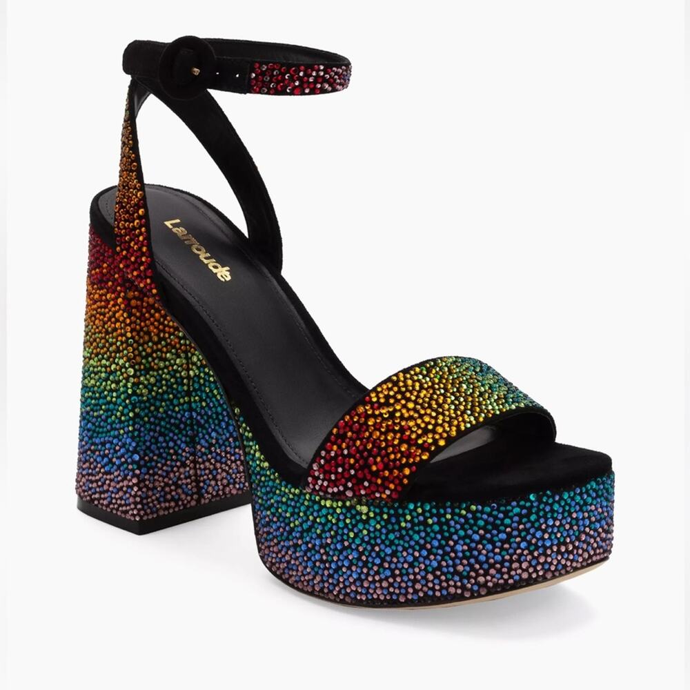 Larroudé Dolly Crystal Platform Ankle-Strap Sandals